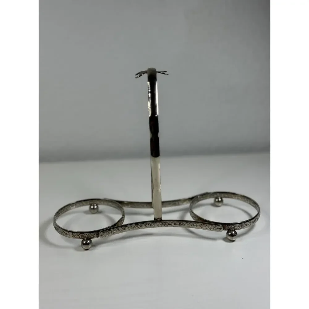 Vintage Silverplate Double Napkin Ring Stand, Victorian Floral Engraved Holder